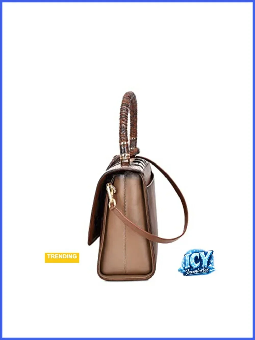 Genuine Leather Satchel Bag with Woven Detailing